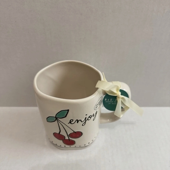 Rae Dunn “ Enjoy” Cherries Mug Red Cherry Bun Cream and Red - Picture 2 of 6